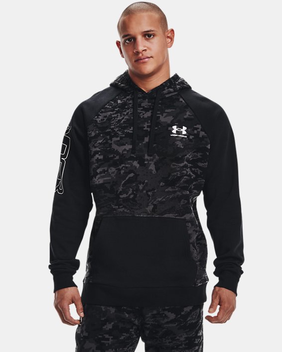 Men's UA Rival Fleece Camo Script Hoodie, Black, pdpMainDesktop image number 0